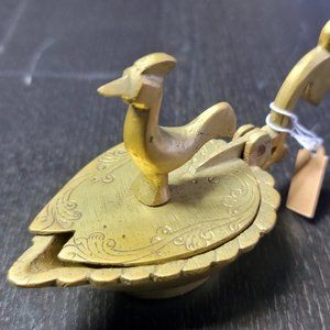 Brass Peacock Indian Kumkum Tikka Pot Dish